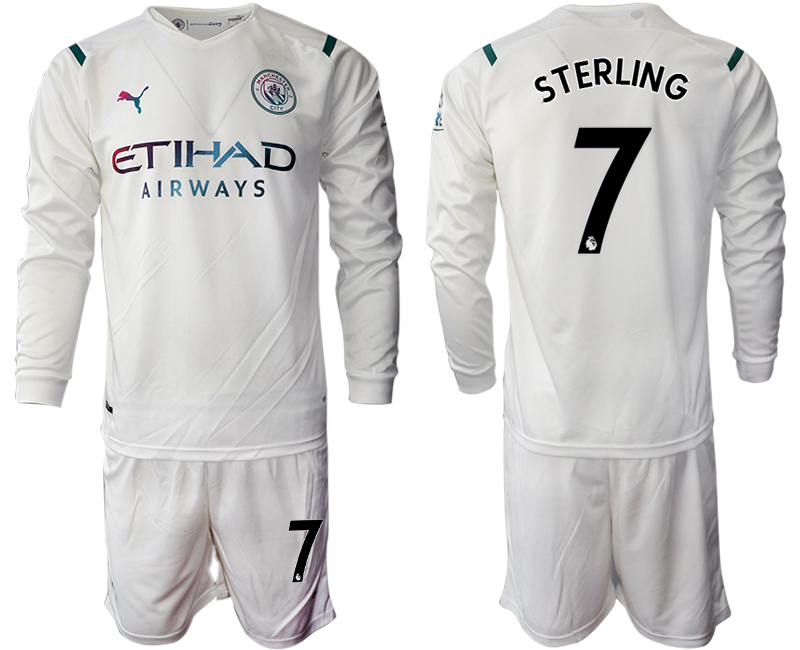 Men 2021-2022 Club Manchester city away white Long Sleeve #7 Soccer Jersey